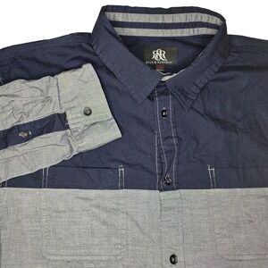 Rock Republic Men's Long Sleeve Color Block Button Up Shirt XXL Navy Gray 2 Tone